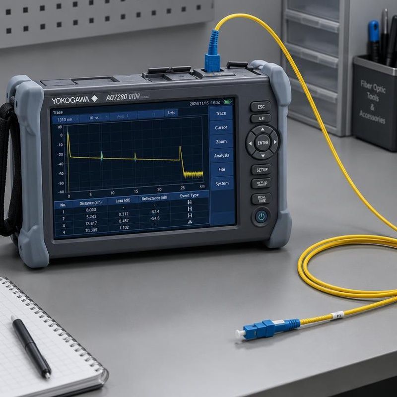 OTDR ölçüm cihazı ve fiber test ekranı