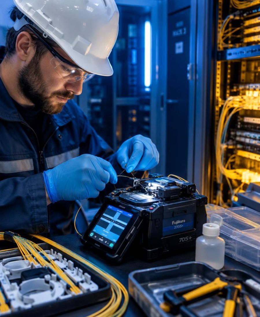 Fiber optik ek işlemi yapan teknik ekip
